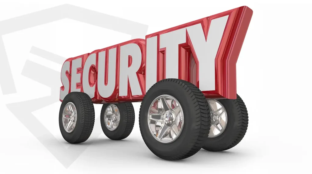 the word security sitting atop 4 tires