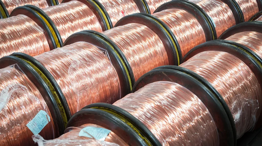 Large coils of copper wire