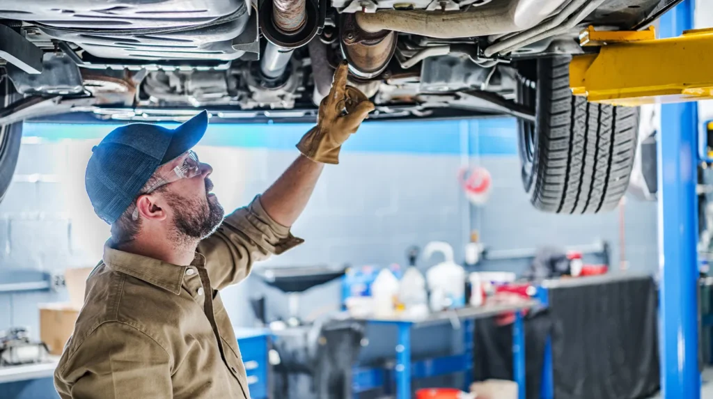 un homme travaillant sous une voiture