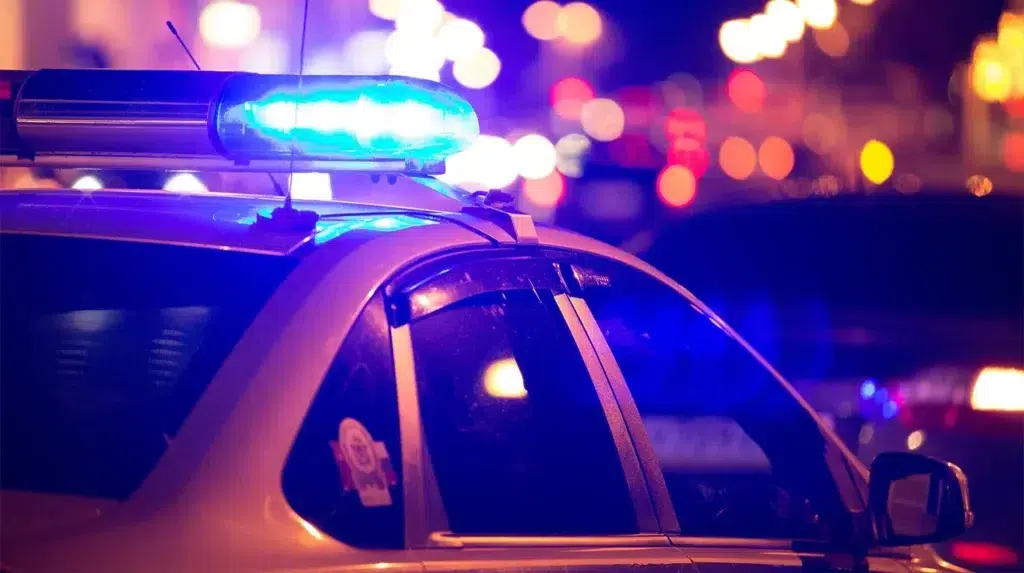 a police car with blue lights